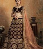 Maroon embroidered velvet semi stitched lehenga