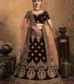 Maroon embroidered velvet semi stitched lehenga