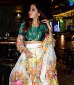 Off-white embroidered organza semi stitched lehenga