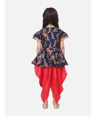 blue Jacquard Half Sleeve Peplum With Dhoti 2