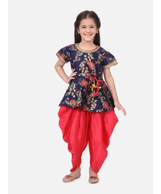 blue Jacquard Half Sleeve Peplum With Dhoti 1