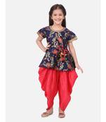 blue Jacquard Half Sleeve Peplum With Dhoti