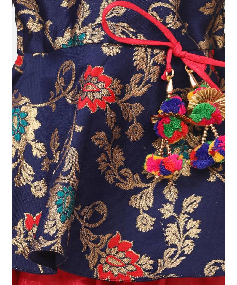 blue Jacquard Half Sleeve Peplum With Dhoti