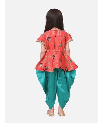 orange Jacquard Half Sleeve Peplum With Dhoti 2