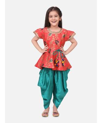 orange Jacquard Half Sleeve Peplum With Dhoti 1