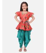 orange Jacquard Half Sleeve Peplum With Dhoti