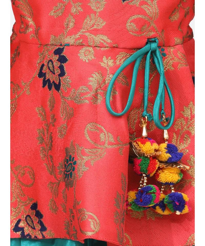 orange Jacquard Half Sleeve Peplum With Dhoti