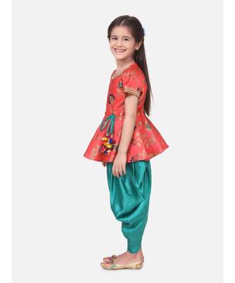 orange Jacquard Half Sleeve Peplum With Dhoti 4