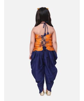 orange Jacquard Halter Neck Top With Dhoti 2