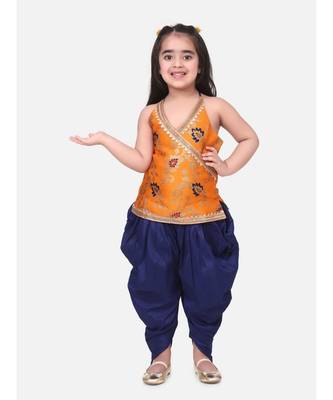 orange Jacquard Halter Neck Top With Dhoti 1
