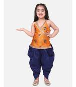 orange Jacquard Halter Neck Top With Dhoti