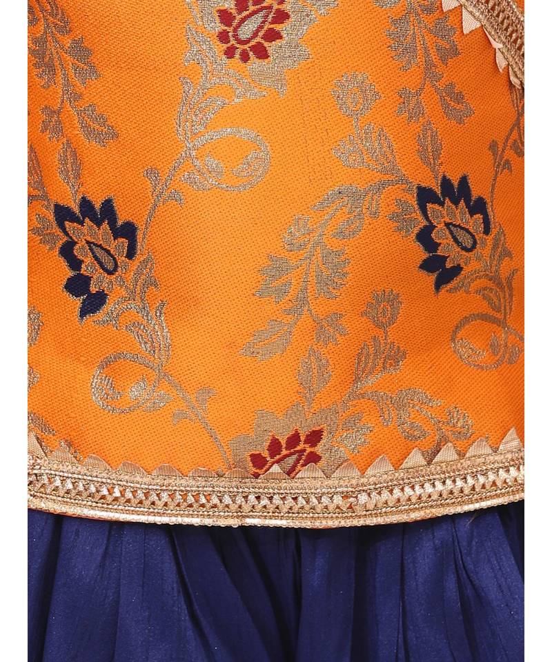 orange Jacquard Halter Neck Top With Dhoti