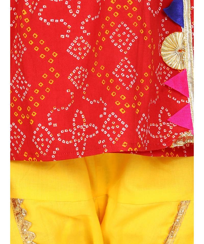 red Block Print Cotton Full Sleeve Front Open Angrakha