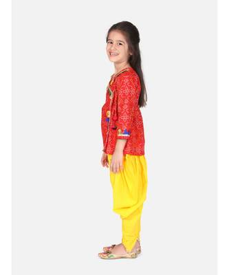 red Block Print Cotton Full Sleeve Front Open Angrakha 3