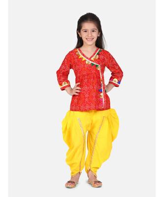 red Block Print Cotton Full Sleeve Front Open Angrakha 1