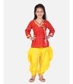 red Block Print Cotton Full Sleeve Front Open Angrakha