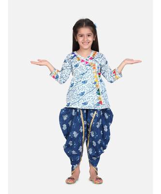 white Block Print Cotton Full Sleeve Front Open Angrakha 1