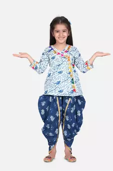 white Block Print Cotton Full Sleeve Front Open Angrakha