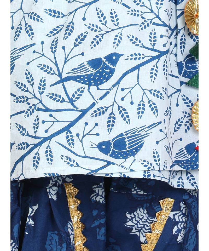 white Block Print Cotton Full Sleeve Front Open Angrakha