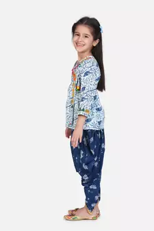 white Block Print Cotton Full Sleeve Front Open Angrakha