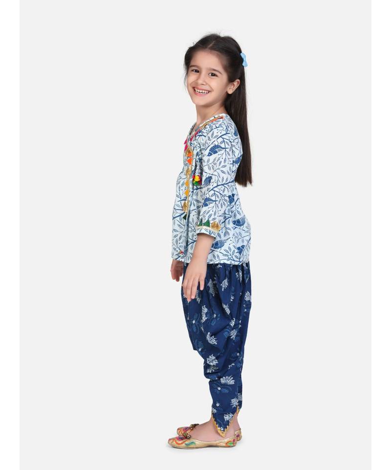 white Block Print Cotton Full Sleeve Front Open Angrakha