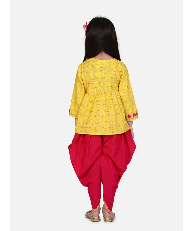 yellow Block Print Cotton Full Sleeve Front Open Angrakha