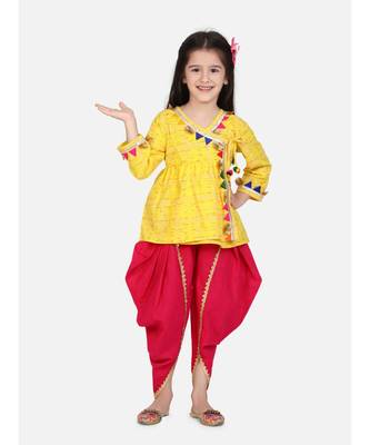 yellow Block Print Cotton Full Sleeve Front Open Angrakha 1