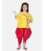 yellow Block Print Cotton Full Sleeve Front Open Angrakha