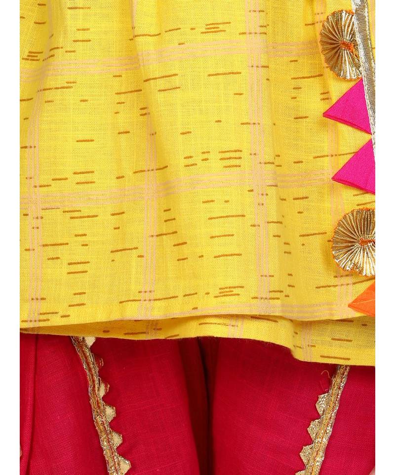 yellow Block Print Cotton Full Sleeve Front Open Angrakha