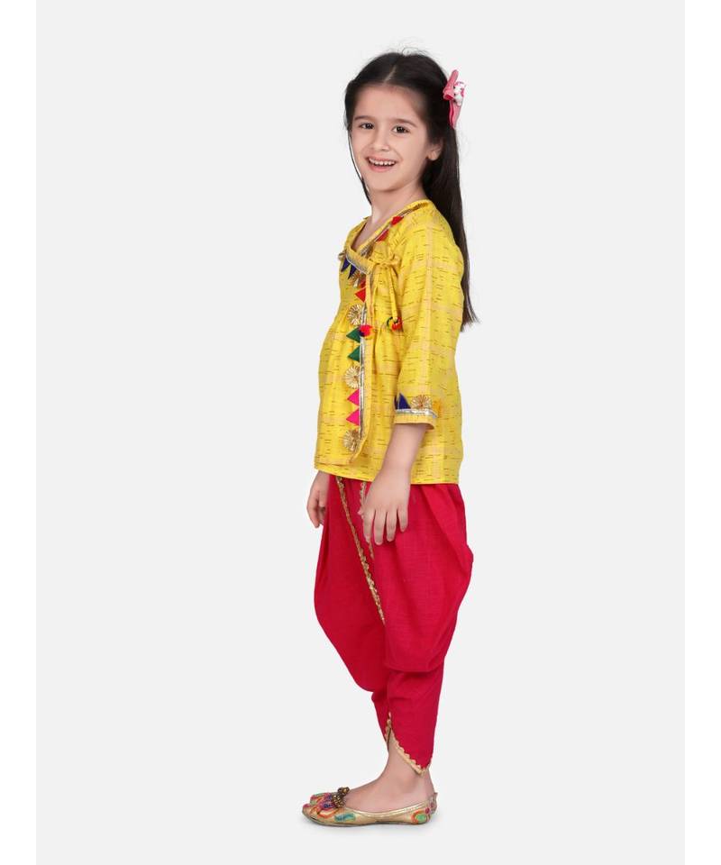 yellow Block Print Cotton Full Sleeve Front Open Angrakha