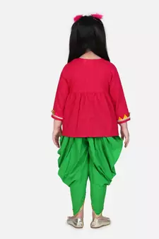 red Block Print Cotton Full Sleeve Front Open Angrakha