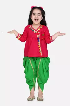 red Block Print Cotton Full Sleeve Front Open Angrakha