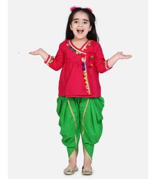 red Block Print Cotton Full Sleeve Front Open Angrakha