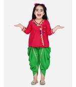 red Block Print Cotton Full Sleeve Front Open Angrakha