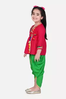 red Block Print Cotton Full Sleeve Front Open Angrakha