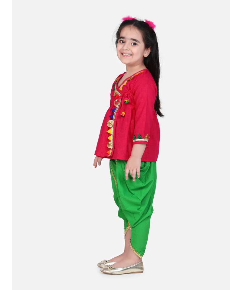 red Block Print Cotton Full Sleeve Front Open Angrakha