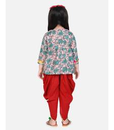 peach Block Print Cotton Full Sleeve Front Open Angrakha