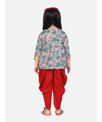 peach Block Print Cotton Full Sleeve Front Open Angrakha 2