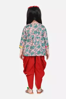 peach Block Print Cotton Full Sleeve Front Open Angrakha