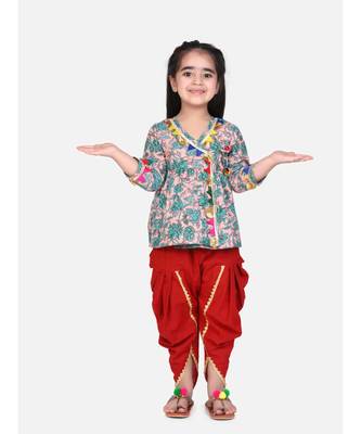 peach Block Print Cotton Full Sleeve Front Open Angrakha 1