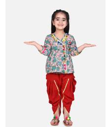 peach Block Print Cotton Full Sleeve Front Open Angrakha