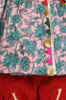 peach Block Print Cotton Full Sleeve Front Open Angrakha