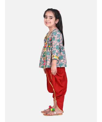 peach Block Print Cotton Full Sleeve Front Open Angrakha 4