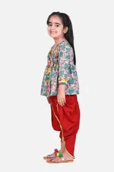 peach Block Print Cotton Full Sleeve Front Open Angrakha