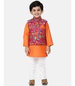 orange Kurta Pajama with Village Art Waistcoat