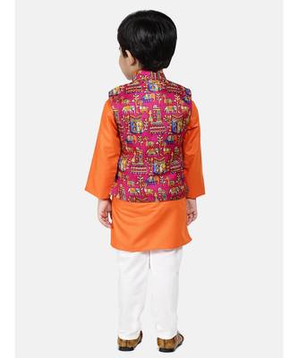 orange Kurta Pajama with Village Art Waistcoat 2
