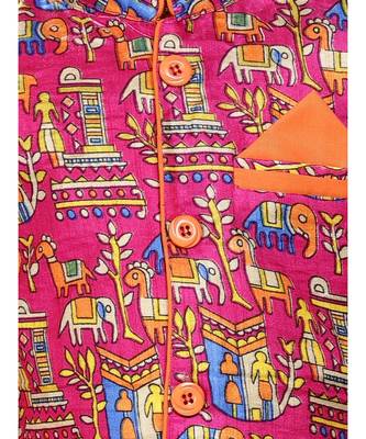 orange Kurta Pajama with Village Art Waistcoat 4