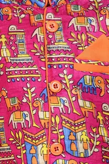 orange Kurta Pajama with Village Art Waistcoat