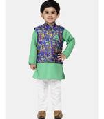 green Kurta Pajama with Village Art Waistcoat
