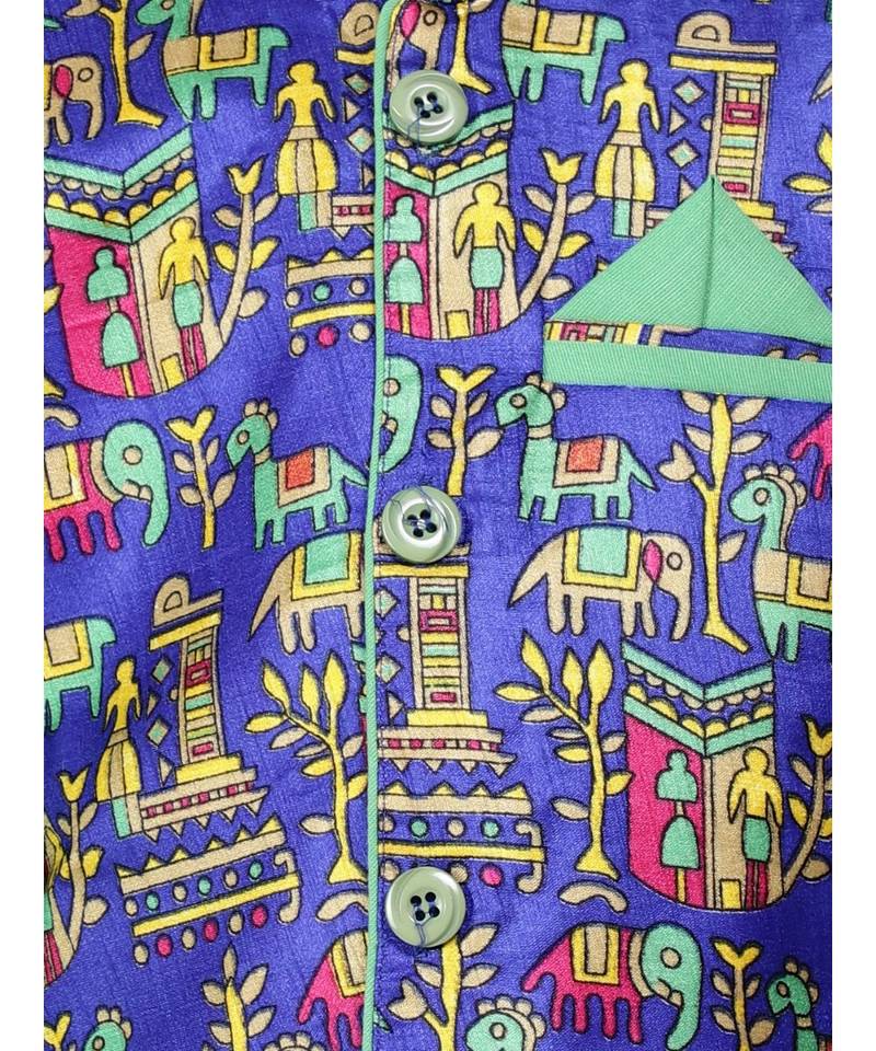 green Kurta Pajama with Village Art Waistcoat